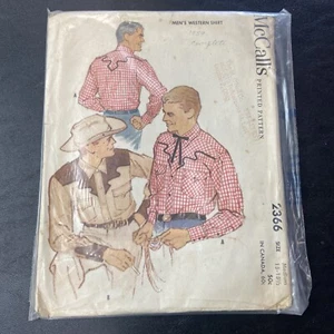 Camisa occidental vintage de los años 50 McCall's 2366 para hombre talla mediana 15-15 1/2 1959 - Imagen 1 de 4