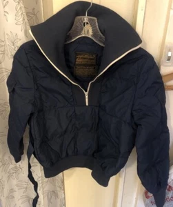 EDDIE BAUER Vtg 70/80s Quilted Puffer Down Jacket NavyBlue 1/2 Zip Front Boys S - Picture 1 of 12