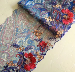 3y 8" wide Print Colorful Tulle Lace/Embroidered Red,Violet,Beige Flower xh019 - Picture 1 of 4