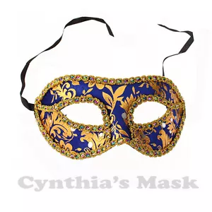 Blue and Gold Venetian Masquerade Mask w/Rainbow Trim Party Prom Mardi Gras - Picture 1 of 1