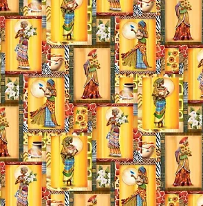 Ethnic Grace Digital Print Cotton Fabric By 1/2 1/4 1 Yard From David Textiles - Picture 1 of 1