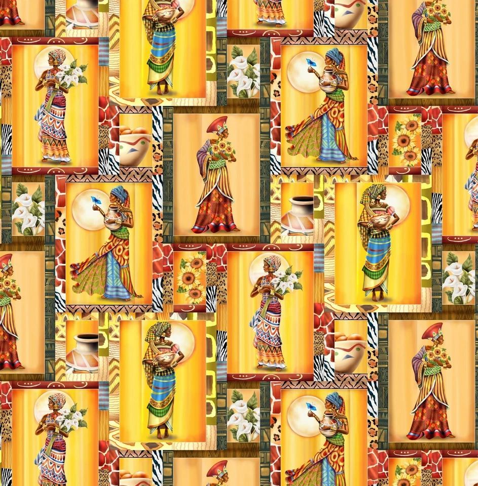  Tela de algodón con impresión digital Ethnic Grace por 1/2 1/4 1 yarda de David Textiles Foto 1 de 1