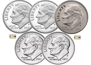 2017 S,S,S,P,D Roosevelt Dime Update Set S Proof, Slv Proof, Enhanced, P,D - Imagen 1 de 3