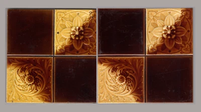 J. H. Barratt & Co.,Ltd.- c1895 - Two Amber & Brown - Antique Quarter Tiles - Image 1 of 4