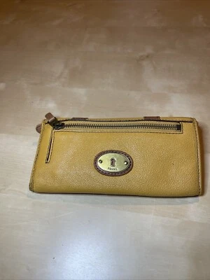 Vintage Fossil Yellow Leather Hand Tri-fold Button Wallet 7.5” X 4” - Image 1 of 4