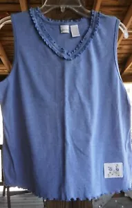 Cherokee Tank Top Shirt M-L Blue NEW Floral Embroidery Ruffle B37 Cotton Poly - Picture 1 of 14