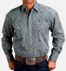 Stetson Blue Paisley Pearl Snap Shirt M Cotton Western Cowboy Rodeo Sierra NWT - Picture 1 of 24