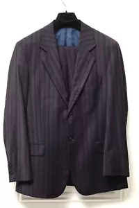 Messori Mens Suit Single Breasted 2 Piece + Shirt 100% Wool Suit Black Stripes - Picture 1 of 24