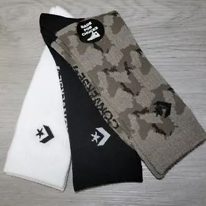 Converse Men's 3-Pack Logo Crew Camo White Black Socks Size 6-12 Half Cushioned - Picture 1 of 8