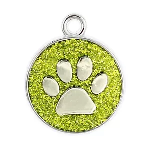 5 Cute Dog Paw Silver Tone Pendants with Green Glitter Enamel Detail - Picture 1 of 1