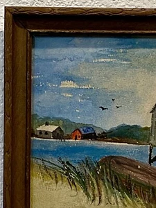 Pintura de acuarela original MARY BERTRAND (La Artist) junto al mar cabaña ENMARCADA - Imagen 1 de 11