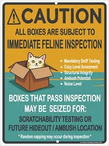 Achtung alle Boxen unterliegen Katzeninspektion lustiges Katzenbox Inspektor Schild 9x12 - Bild 1 von 3