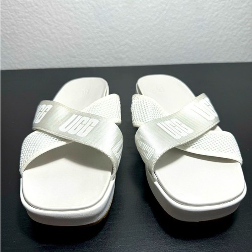 UGG Sandali donna Emily a rete incrociati con slide rete bianca 8 5M nuovi senza etichette