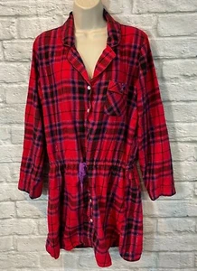 Camicia da notte Victoria's Secret donna Dreamers rossa a quadri flanella cravatta in vita taglia M - Foto 1 di 6