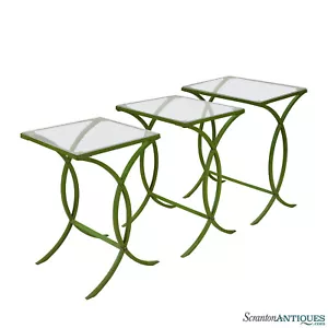Mid-Century Avocado Green Outdoor Nesting Patio Tables - Set of 3 - Picture 1 of 10