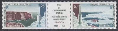 TAAF 1968 MNH Sc C16a Mi 42-43 Space explorations with Dragon rockets . Luxe ** - Image 1 of 2