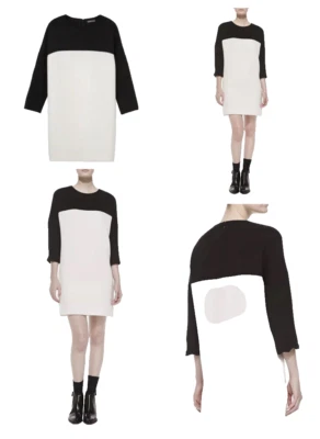 $395+Vince Colorblock Bracelet Sleeve Shift Jersey Dress Off White/Black Combo M - Image 1 of 4