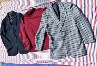 Lote De Colección Años 70, Chaqueta Blazer Abrigo Deportivo Golf Doble Tejido Azul a Cuadros Kmart 42L Foto 1 de 4