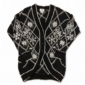 Vintage Grobstrick bestickt Oversize Strickjacke Schneeflocke Retro Damen Large " - Bild 1 von 8