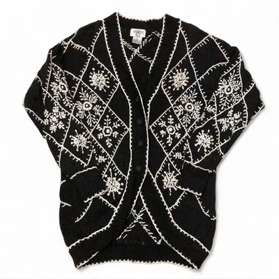Cárdigan retro vintage grueso tejido bordado de gran tamaño copo de nieve para mujer grande” Foto 1 de 4
