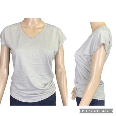 Camiseta Top Anvil Mujer Ligera Manga Tapa Elastizada Informal Beige Pequeña Foto 1 de 4