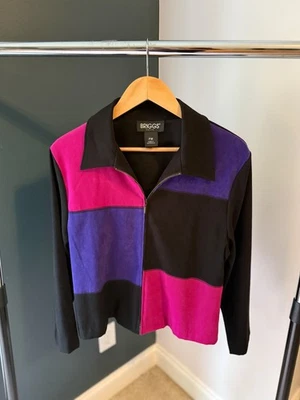 Briggs Petite Vintage 80s Color Block Pink, Purple, Black Zippered Jacket Blazer - Image 1 of 4