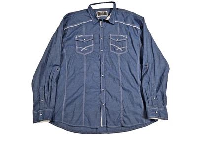 CAMISA A PRESIÓN BKE ATLETIC FIT PARA HOMBRE LS PERLA TALLA XXXL AZUL/BLANCO ACENTUADO COSTURAS Foto 1 de 4