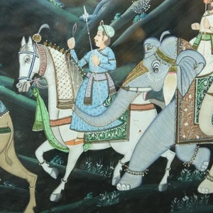 Nice Asian Painting on silk with procession of people elephants camels 38x85 cm - Picture 1 of 14