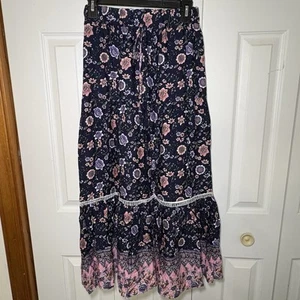 Maxirock Blumenmuster mehrfarbig Stufen Damen S Boho Cottagecore Hippie Festival - Bild 1 von 6