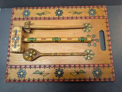 Folk Art Wooden Spoon  Mixer  Hammer & Chopping Board Handmade Painted Decor - Image 1 of 4
