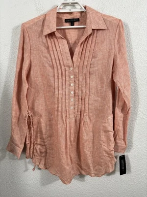 Camisa túnica Lafayette 148 New York para mujer 8 bolsillos pintuck de lino naranja nueva con etiquetas Foto 1 de 4