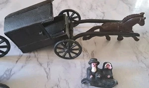 Vintage Toy PA Metal Horse & Wagon Cart Cast Iron Amish Buggy As Is READ - Picture 1 of 10