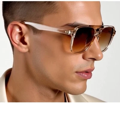 Gafas de sol ligeras para hombre cómodas rectangulares marco beige lentes degradadas Foto 1 de 4