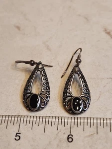 Ohrringe Sterlingsilber Tropfenform schwarzer Akzent - Bild 1 von 3