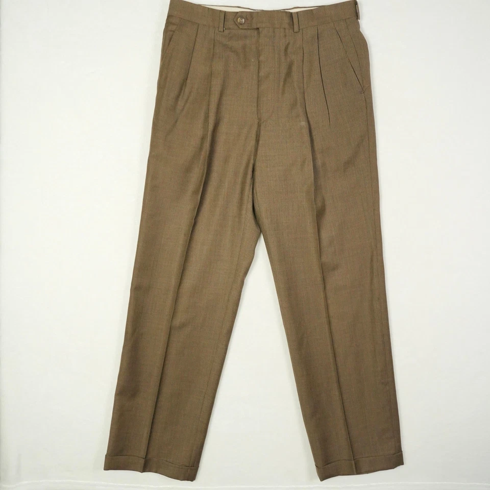 Ralph Lauren Wool Cashmere Pleated Trousers Mens Brown 33x31 Classic Dress Pants - Image 1 of 4