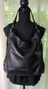 Michael Kors Bedford Belted Bag, Black Pebbled Leather Purse, Hobo - Picture 1 of 14