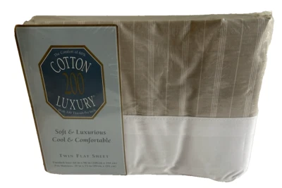 Sábana Plana Doble Muelles De Colección Beige Tostado Blanco Rayas Poliéster/Algodón Hecha en EE. UU. NOS Foto 1 de 4