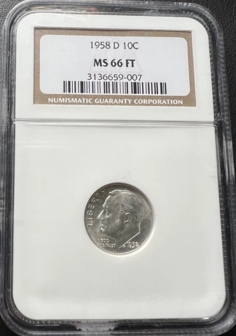 1958-D 10C Roosevelt Dime NGC MS 66 FT Cover