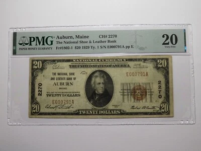 $20 1929 Auburn Maine ME National Currency Bank Note Bill Charter #2270 VF20 - Image 1 of 4