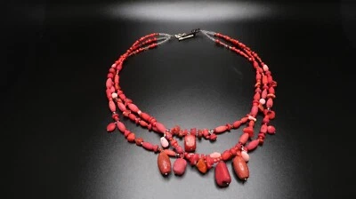 Collar Vintage Rojo Plata Esterlina Pájaro Peyote Coral 18" NB4 Foto 1 de 4
