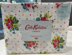 Cath Kidston California King Sheet Set Bunches Pink 100% Cotton Percale Floral - Picture 1 of 7