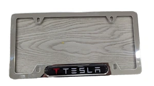 TESLA Logo Stainless Steel License Plate Frame Holder CHROME Model S 3 X Y - Picture 1 of 3