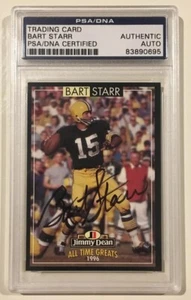 1996 Jimmy Dean BART STARR Signed Football Card PSA/DNA Packers - Picture 1 of 3