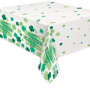 St Patrick's Day Tablecloth Plastic Party Table Cover Lucky Shamrock Irish Party - Picture 1 of 2