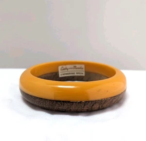 Vintage Butterscotch Bakelite & Wood Bangle By Cathy & Marsha Catherine Stein - Picture 1 of 6