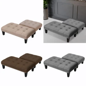 Footstool Ottoman Linen Pouffe Stool Foot Rest Rectangle Padded Seat Shoe Bench - Picture 1 of 13