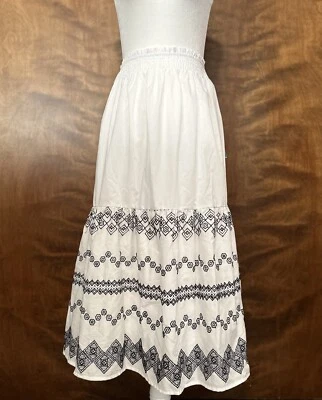 Draper James Embroidered Midi Skirt Womens L Black & White Smocked Waist A-Line  - Image 1 of 4