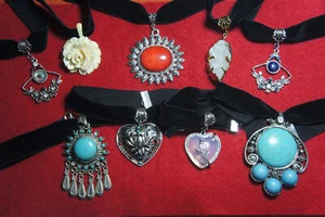 Choker Kropfband Halsband Samtband Hämatit Jade Opalit Türkis uvm. Samt - Bild 1 von 35