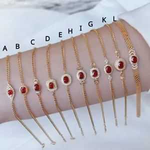 Real Solid Pure 18K Yellow Gold Natural Pigeon Blood Red Ruby Diamond Bracelet - Picture 1 of 4