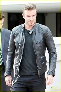 Chaqueta de Cuero NEGRO para Hombre Piel de Cordero Suave Motocicleta Café Racer Cremallera Corta - Imagen 1 de 5
